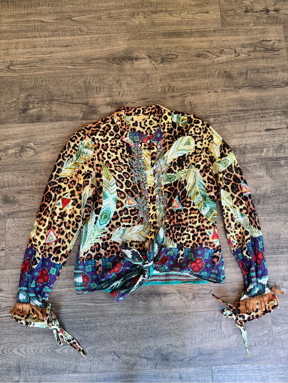 Women's Multicolor Printed Tie-Front Blouse
